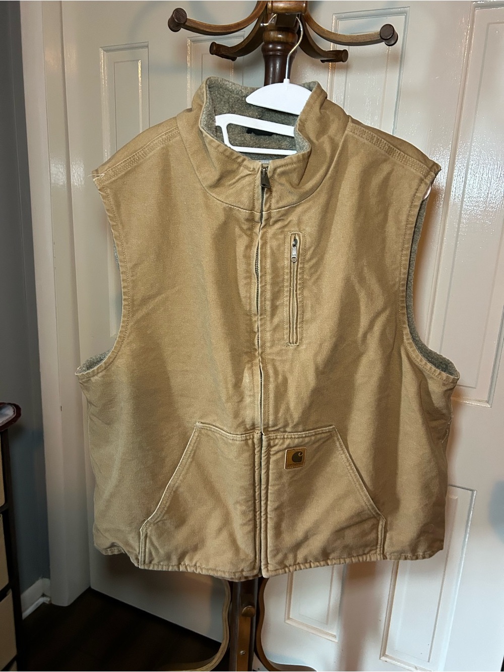Carhartt Tan Canvas Fleece-Lined Work Vest
